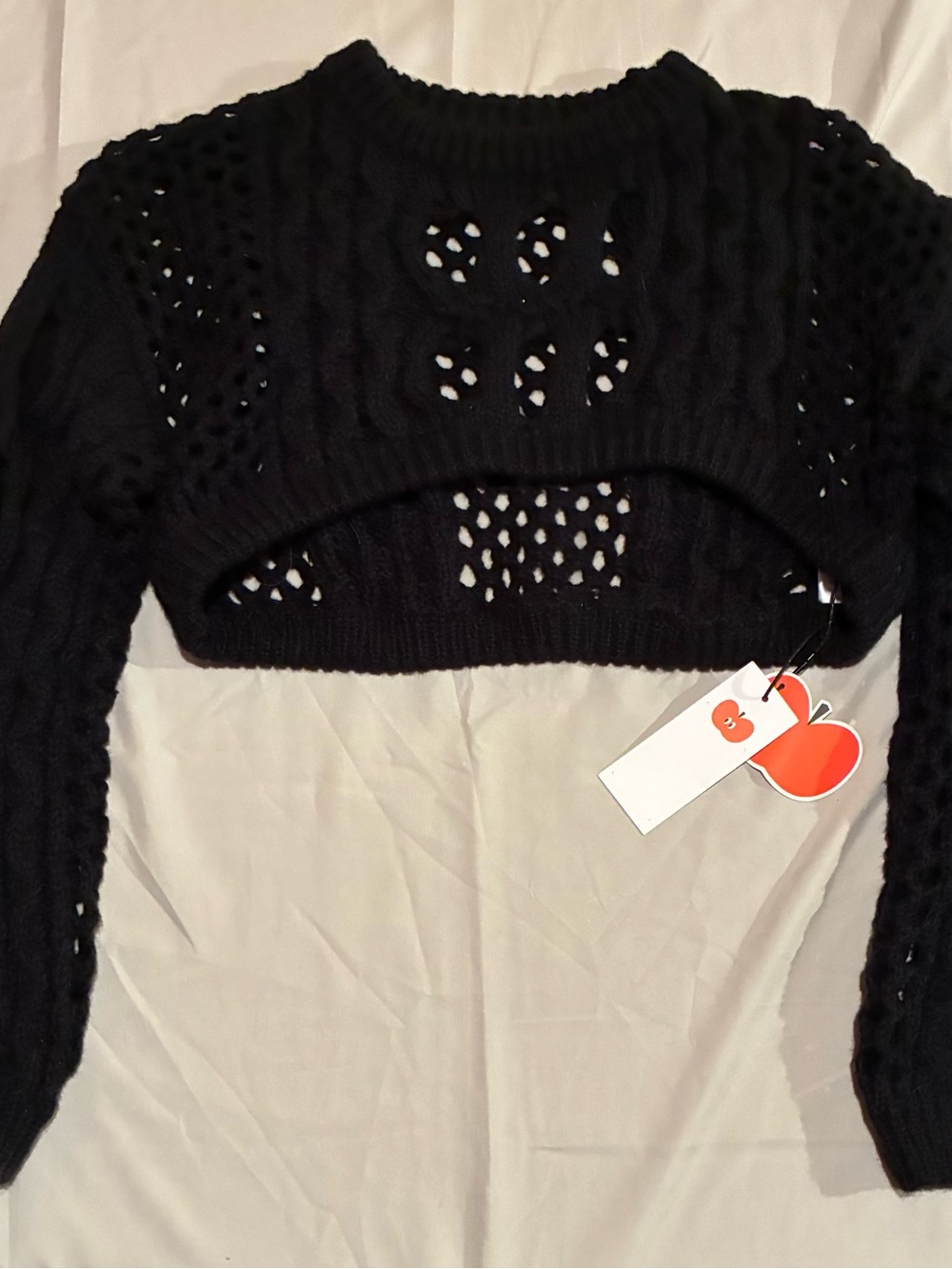 Black Cropped Cable Knit Sweater M - Picture 2 of 4